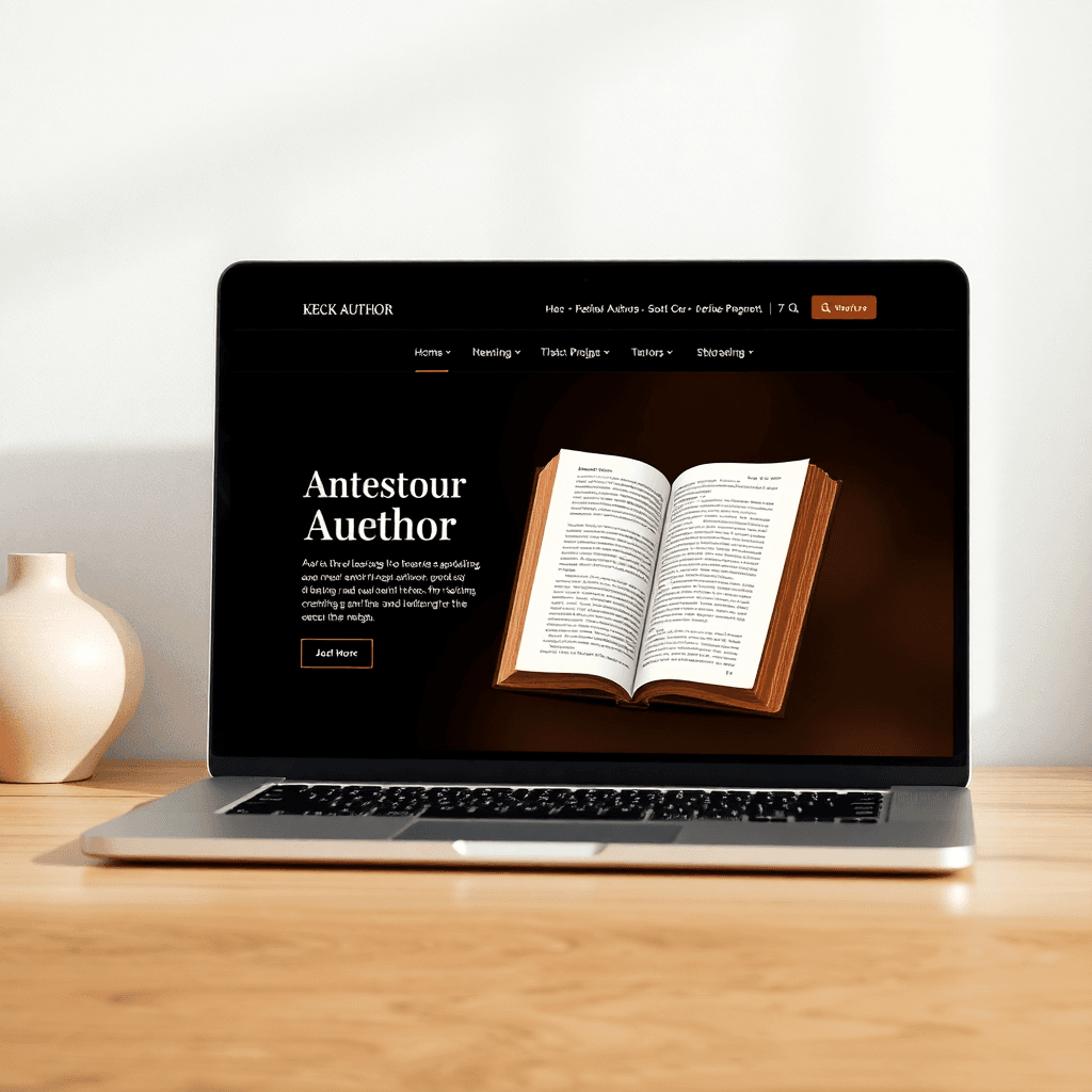 modern author website design, laptop showing elegant book website, professional web design